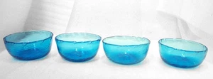 Set of 4 Vintage Hand Blown Blue Glass Bowls Dishes Swirl w Pontil Mark - Picture 1 of 10