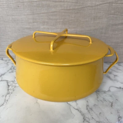 VINTAGE DANSK Kobenstyle IHQ Yellow France Enamel 4 qt Pot Dutch Oven Trivet Lid - Image 1 of 4