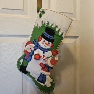 Vintage Finished Winter Pals Bucilla Christmas Stocking Snowman & Children - Picture 1 of 5