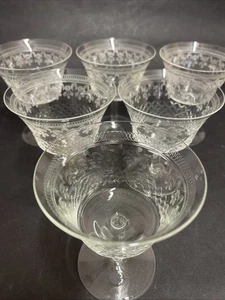 Set Of 6 Edwardian Pall Mall Lady Hamilton champagne coupes Etched Glasses - Picture 1 of 5