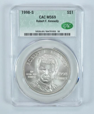 1998-S Robert F Kennedy Commemorative Silver Dollar MS69 CAC CACg *5559 - Image 1 of 4