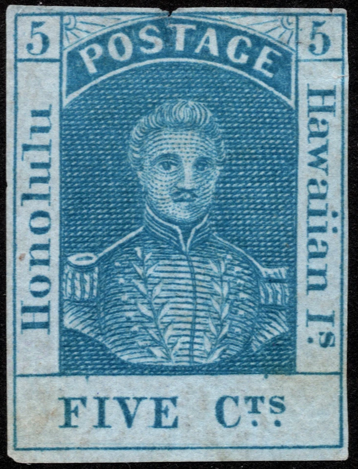 Hawaii Stamp Scott #9 Mint F-VF 5 Cents Blue King Kamehameha III on Bluish Paper - Image 1 of 1