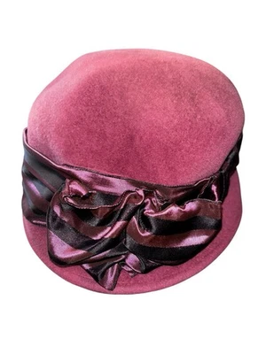 Sombrero Cloche Louise Verde Malva Fieltro Lana - Hecho en EE. UU. - Lazo Cinta Satinada De Colección Foto 1 de 4