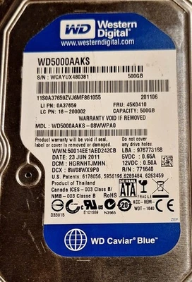 Western Digital WD5000AAKS Caviar Blue 500GB 7200RPM SATA 3Gb/s 16MB Cache - Image 1 of 4