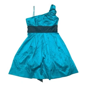 Teeze Me Juniors 7 Green black Satin Party Cocktail Dress Y2k, turquoise, Lined - Picture 1 of 9
