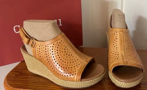 NEW Cobb Hill Wedge Sandals Shoes Size 8M Erica Slingback Leather Yellow NIB - Picture 1 of 7