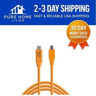 High-Visibility Orange USB-C to Mini-B 5-Pin Cable, 15' for Fast Data Transfer - Image 1 of 4