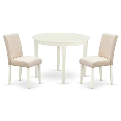 East West Furniture Boston 3-piece Wood Dining Set in Linen White/Light Beige - Image 1 of 4