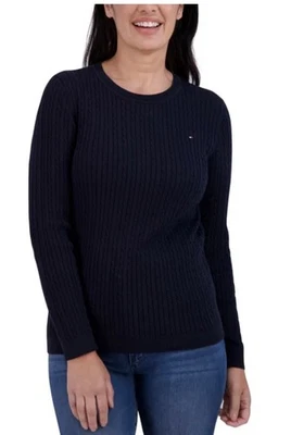 Suéter Tommy Hilfiger para mujer cuello redondo tejido con cable S,M, L, XL azul marino marfil, púrpura Foto 1 de 4