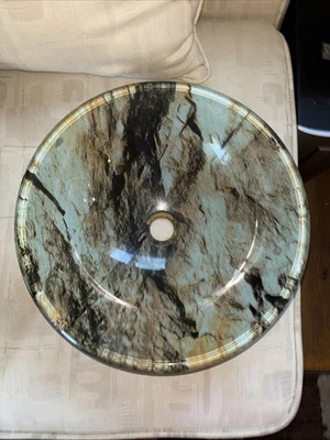 Fregadero de vidrio redondo multicolor para baño lavabo recipiente mezclador grifo drenaje Foto 1 de 4