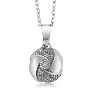 925 Sterling Silver Natural Diamond Knot Pendant Necklace For Women with 18 - Picture 1 of 4