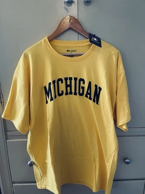 Columbia 男式 XL T 恤黄色海军蓝密歇根大学新标签 — 第 1/4 张图片