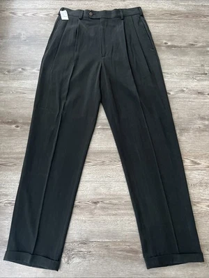 Calça masculina Jos A Bank vintage plissada de seda clássica ajuste reto 32x32 nova - Imagem 1 de 4