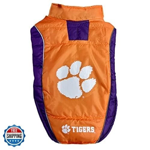 Pets First Collegiate Clemson Tigers Puffer Vest for Dogs and Cats. Size Smal - Image 1 of 1