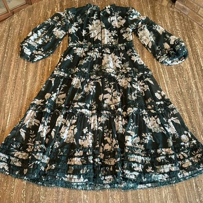 Maxi Vestido Para Niña Ivy City Floral Manga Larga Volantes Verde, 8T Foto 1 de 4