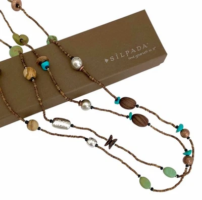 SILPADA Sterling Silver & Copper 60” TURQUOISE-HEISHI BEAD Necklace~#N1569 - Image 1 of 4
