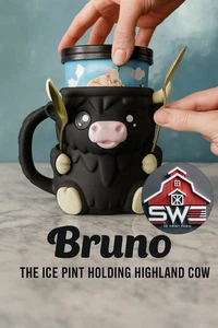 Bruno Ice Cream Pint Holder the Highland Cow with Spoon Slots | Eco-Friendly 3D - Picture 1 of 8