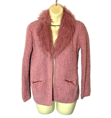 Chaqueta cárdigan GEORGE rosa brillante tejido ribete de piel 11-12 años Foto 1 de 4
