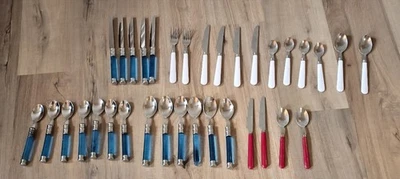 Talheres de aço inoxidável plástico dormitório colorido 34 peças variedade RETRO VINTAGE - Imagem 1 de 4