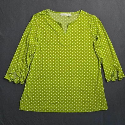 Blusa túnica Susan Graver para mujer M tejido líquido verde lunares cuello dividido Foto 1 de 4