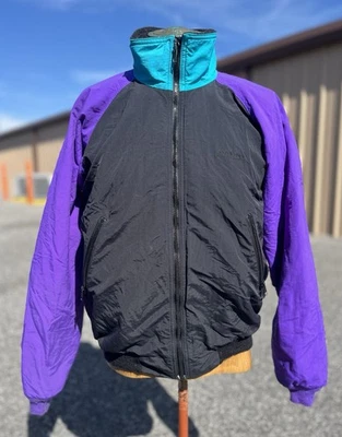 Vtg 90s Lands’ End Squall Jacket Men’s M Colorblock Purple Black Teal Thinsulate - Image 1 of 4