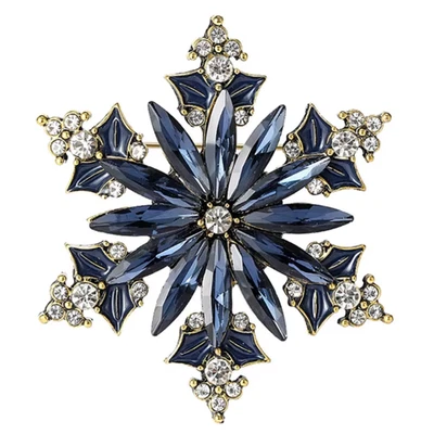 Shiny Blue Christmas Snowflake Brooch Rhinestone Pin Holiday Winter Jewelry Gift - Image 1 of 4