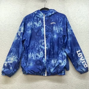 Levis Jacket Youth Extra Large XL Blue Tie Dye Full Zip Hooded Windbreaker Logo - Picture 1 of 10