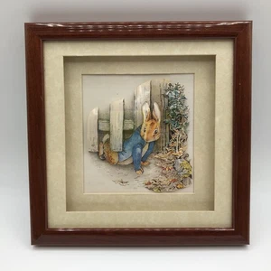 Vintage PETER RABBIT Frederick Warne FRAMED ART Dec’coupage 1991 7”x7” Decor - Picture 1 of 11