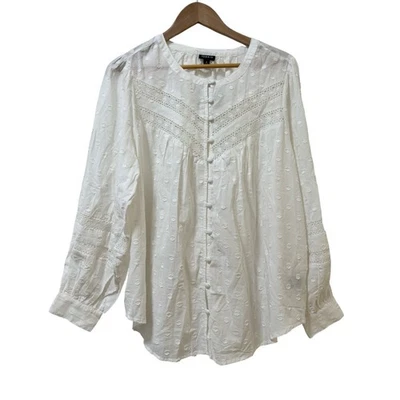Blusa túnica transparente de punto suizo tórrida para mujer talla 2X blanca campesina cabaña NUEVA Foto 1 de 4