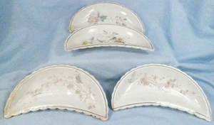 4 Pink Yellow & Blue Flowers Pottery Bone Dishes Scalloped Edges Vintage Pretty - Picture 1 of 1