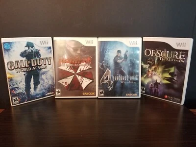Wii Horror Bundle Lot Resident Evil COD World At War Obscure + Gun 3 Controllers - Image 1 of 4