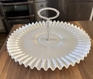 Vintage Fenton Silver Crest Low Footed 13” Milk Glass Platter Serving Dish - Picture 1 of 6