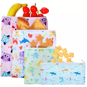 4 Pcs Sandwich Bag Reusable Zipper Snack Bags Food Safe Washable Lunch Bags for - Picture 1 of 12