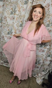 Vintage Ursula Of Switzerland Powder Pink Chiffon Dress 9/10 - Picture 1 of 6