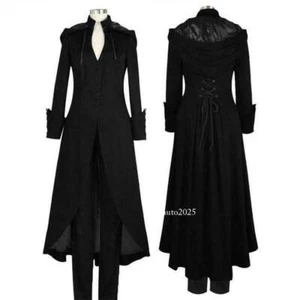 Women Punk Steampunk Military Coat Jacket Long Gothic Uniform Cool Hot Gothic - Picture 1 of 29