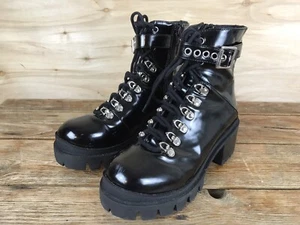 Jeffrey Campbell Black Patent Faux Leather Combat Platform Czech Boots Size 7 M - Picture 1 of 24