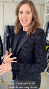 BNWT Trinny ZARA Satin Collar Navy Blue Blazer M Textured Fringed Tuxedo Jacket - Picture 1 of 16