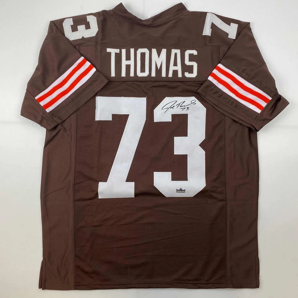 Camiseta deportiva facsímil autografiada Joe Thomas Cleveland marrón reimpresión talla XL para hombre Foto 1 de 4