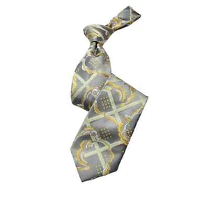 Bird 8 | Grey/Gold/Taupe Geometric Floral | Necktie & Pocket Square - Picture 1 of 1