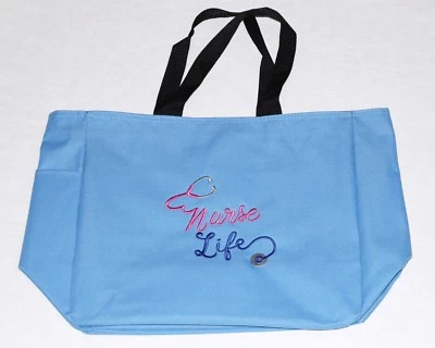 Bolso TOTE de Lona "NURSE LIFE" RN AZUL Bordado Diseño ENFERMERÍA, Bolso Escolar   Foto 1 de 2