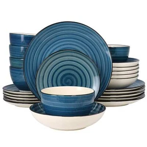 Elama Gia 24 Piece Round Stoneware Dinnerware Set in Dark Blue - Picture 1 of 1