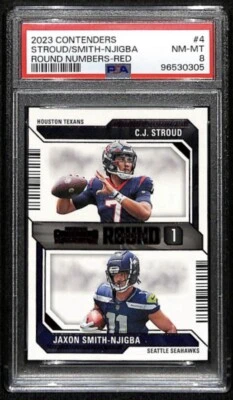 2023 Contenders CJ Stroud Smith-Njigba Rookie Round Number Red #4 PSA 8 NM-MT  - Image 1 of 2