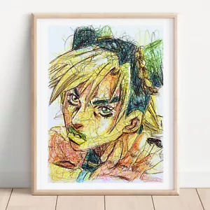 Jolyne Ballpoint Pen Print, Jo Jo's Bizarre Adventure Art Poster - Picture 1 of 3