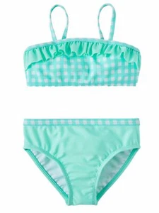 Toddler Girls Aqua Mint Checked Ruffle 2 Piece Bikini Swimming Suit - Picture 1 of 3