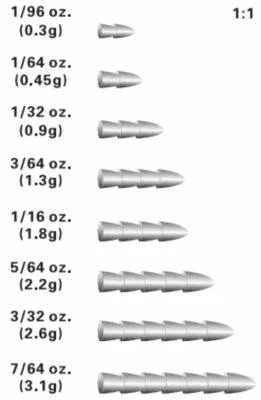 B&W TACKLE Tungsten Nail Sinker Weights for Soft Plastic Baits 10 pack- Choose Size