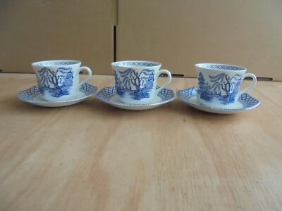 J&G Meakin Royal Staffordshire Willow Ironstone 3 x cups and saucers.  - Image 1 of 4