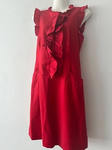 TED BAKER WOOL BLEND RED SLEEVELESS DRESS WITH SILK RUFFLES AND TIE BOW SIZE 6-8 - Picture 1 of 15