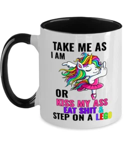 Mug Funny UNICORN Gift, Take Me As I Am Or Kiss My Ass, Funny Unicorn Black Mug - Picture 1 of 2