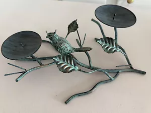 NEW 14" x 9" Heavy Metal Cardinal on a Branch - Double Pillar Candle Holder - Picture 1 of 6