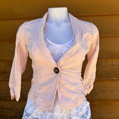 Cárdigan corto Wet Seal Y2k rosa claro con un solo botón mini abrigo de lino talla S Foto 1 de 4